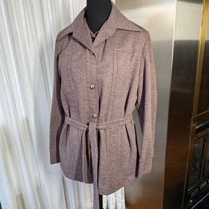 Vintage 1970s set, jacket and blouse, tie belt, taupe, NWT, Paris Star, 12 (M/L)